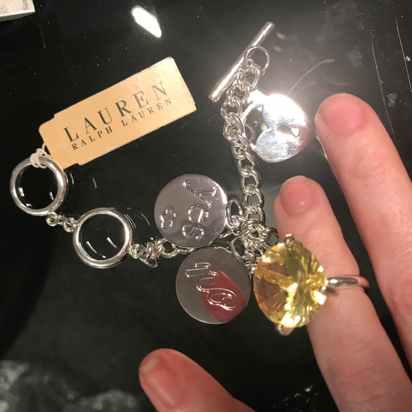 Ralph Lauren Toggle Charm Bracelet Large Canary Diamond Crystal NEW! - Picture 5 of 7